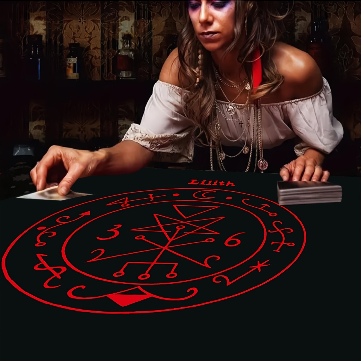 Board Game Inspiration - Lilith‑Inspired Dark Moon Altar Tablecloth, Tarot