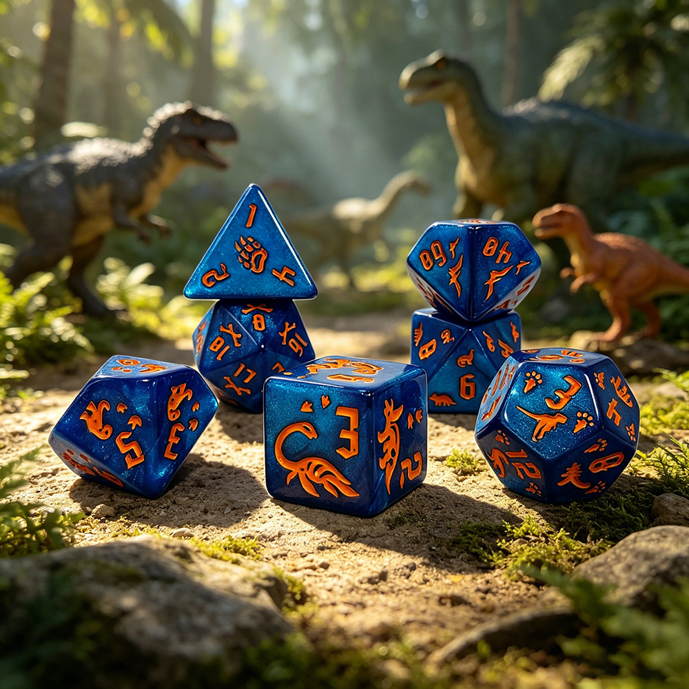 Board Game Zone - 7Pcs Jurassic Ocean Blue Dinosaur Engraved