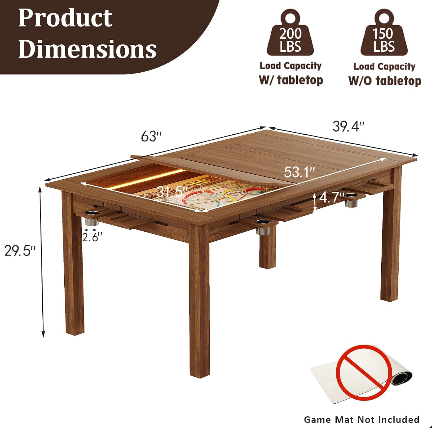 Walnut Board Game Table RGB LE - Board Game Yahtzee ulasan dan harga